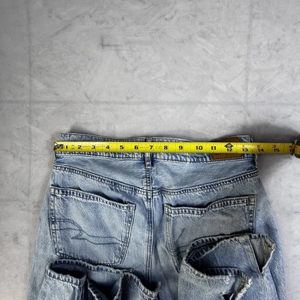 American Eagle Womens Wide-Leg Jeans Light Blue Denim High-Rise Baggy Ripped 2 - Picture 16 of 16